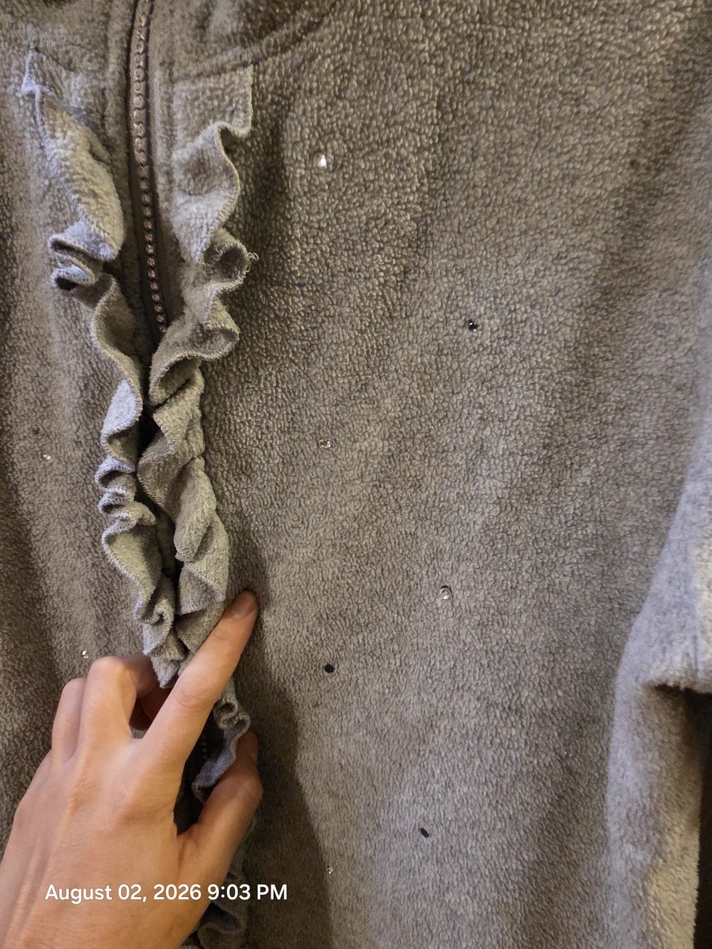 Gray Ruffle Zip-Front Fleece Jacket - Picture 2 of 6